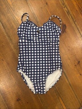 art class Navy and White Gingham One-Piece Swimsuit with Keyhole